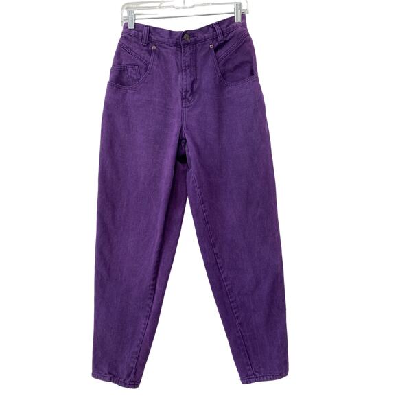 Vintage 80s 90s Purple Jeanjer Jeans High Waist Mom Tapered Leg Yoke Front Sz 10